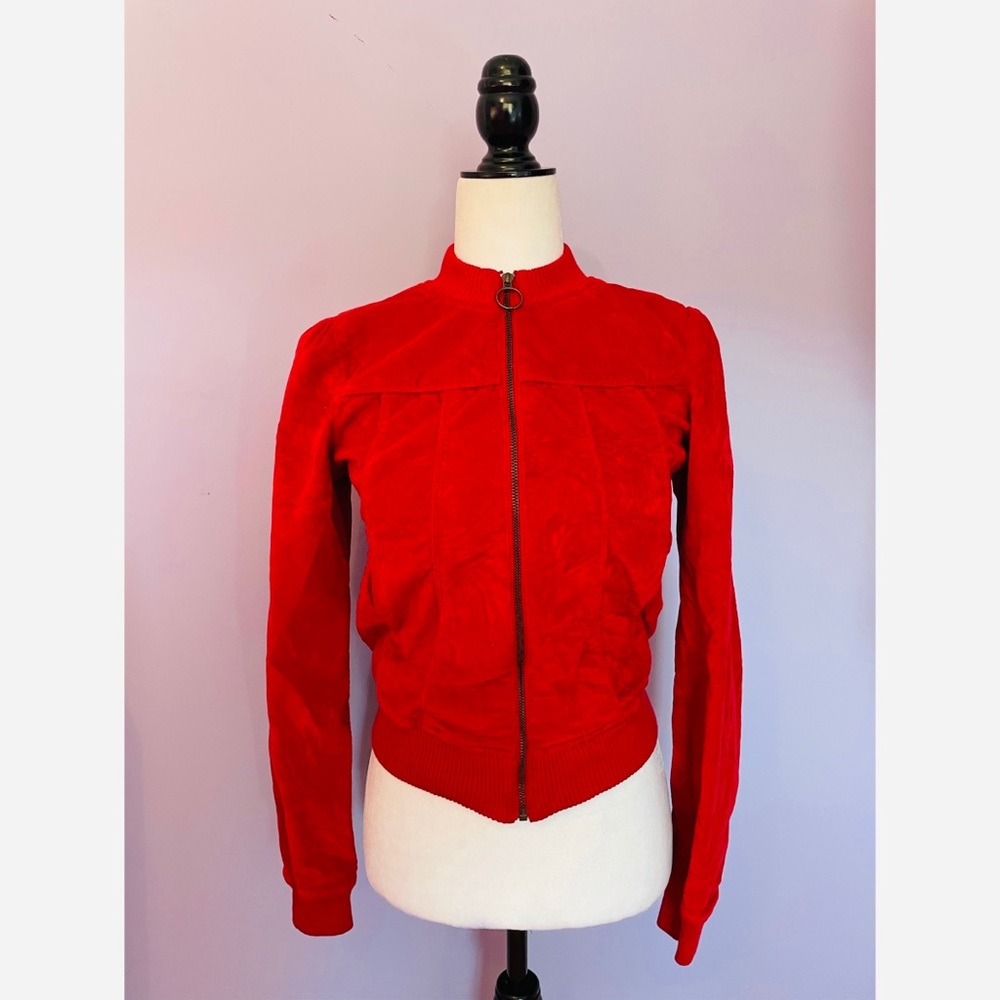 Anthropologie Tulle red corduroy moto jacket